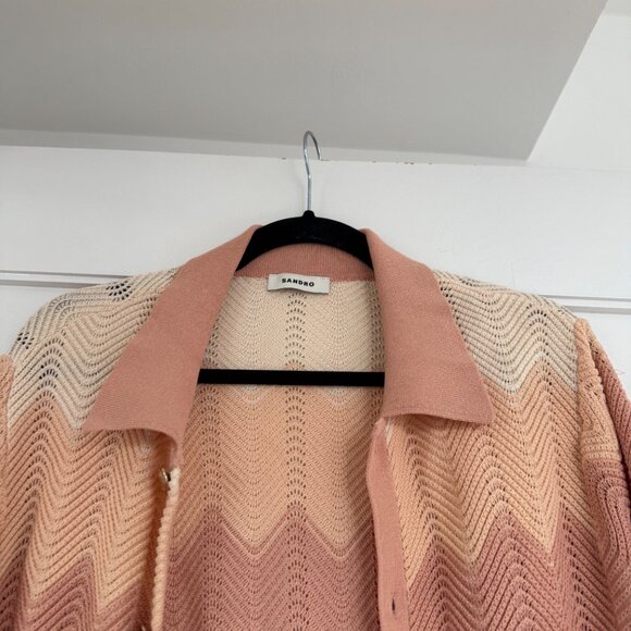 NWT Sandro Amos Knit Cardigan Cropped Multicolored Chevron Pattern Button Front - Picture 6 of 8